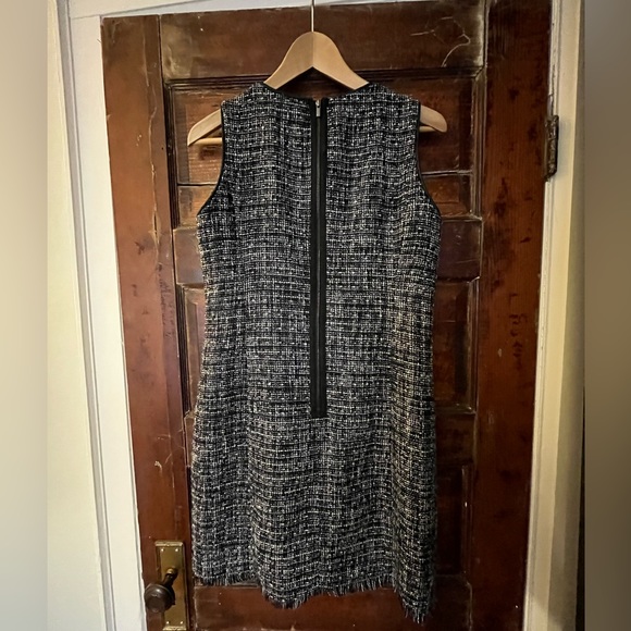 Ann Taylor black and white tweed shift dress with frayed hem - Picture 3 of 7